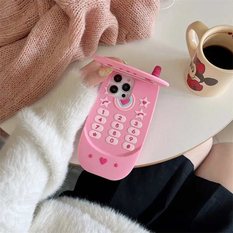 Light pink silicone flip phone case with mirror for iPhone protection