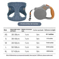 Vest-style rope leash and chest strap set for cats and small dogs in wine red, plaid blue, dark blue, and heather grey, sizes XS to XL.
