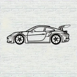Black iron sports car wall art decoration in a pastoral metal style for home, garden, office, or hotel wall display