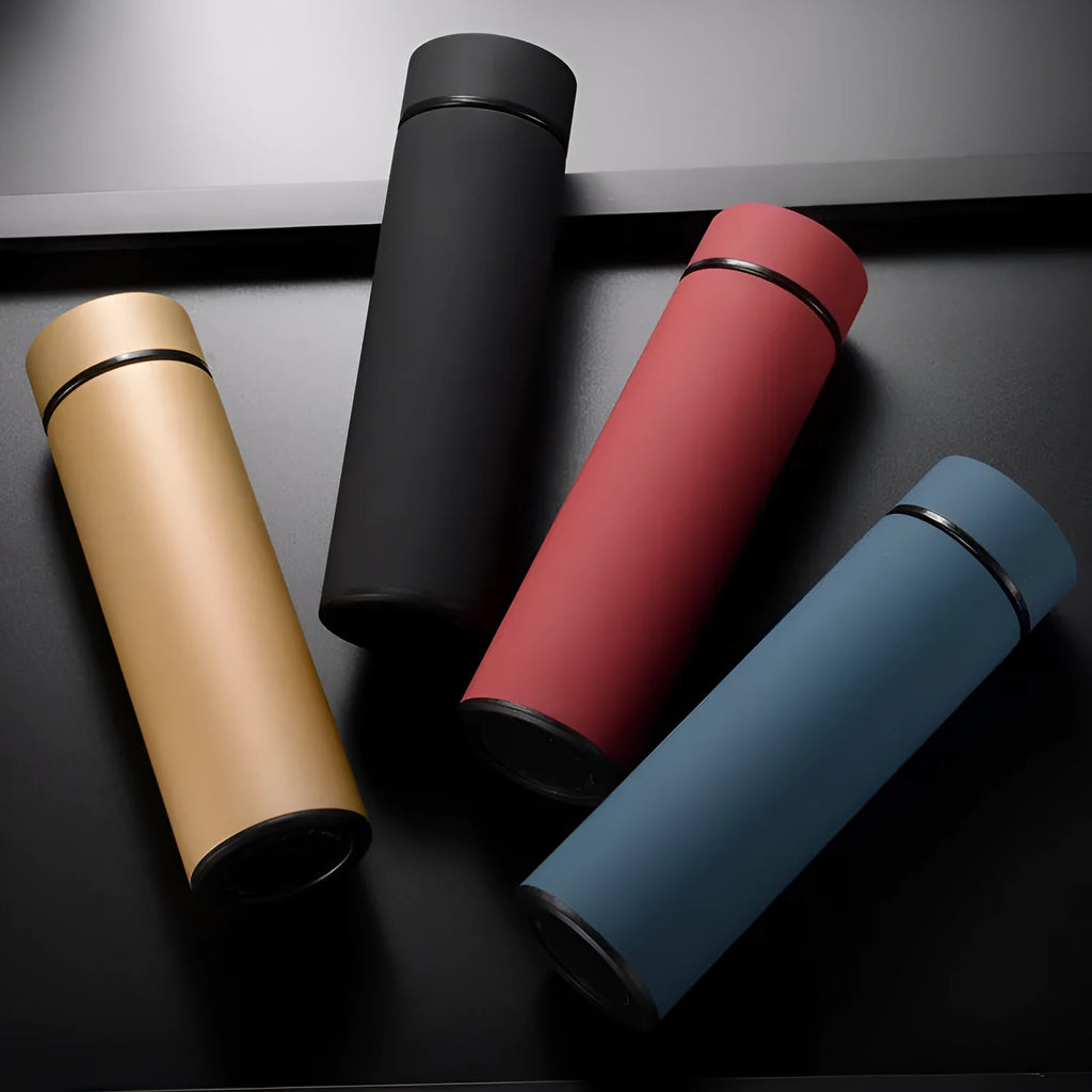 450ml stainless steel vacuum insulated water bottle with copper layer, shown in blue colour.