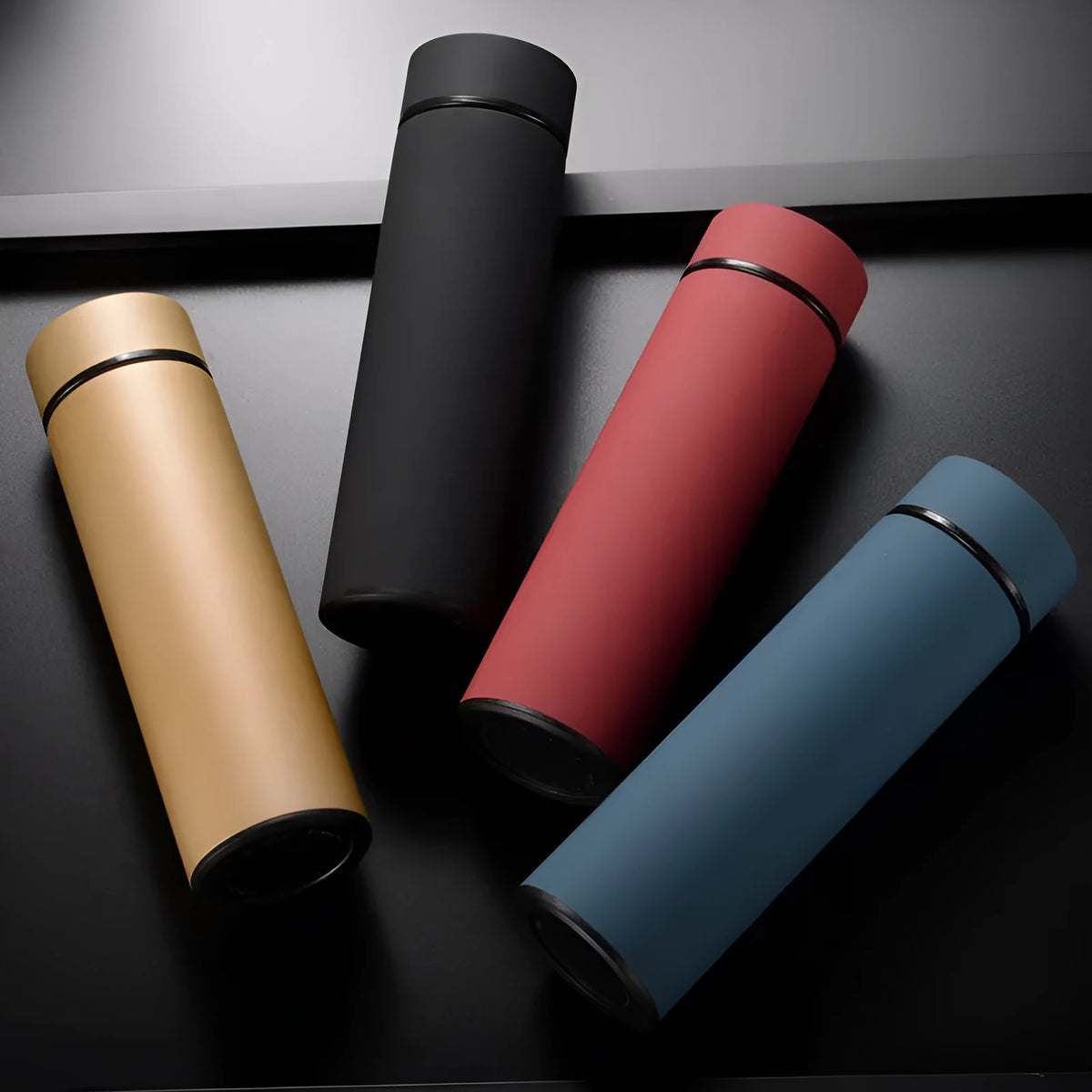 450ml stainless steel vacuum insulated water bottle with copper layer, shown in blue colour.