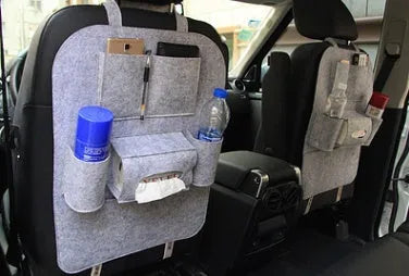 Wool felt car seat organizer bag in black, 33 x 14 x 5.5cm multi-purpose auto storage pouch