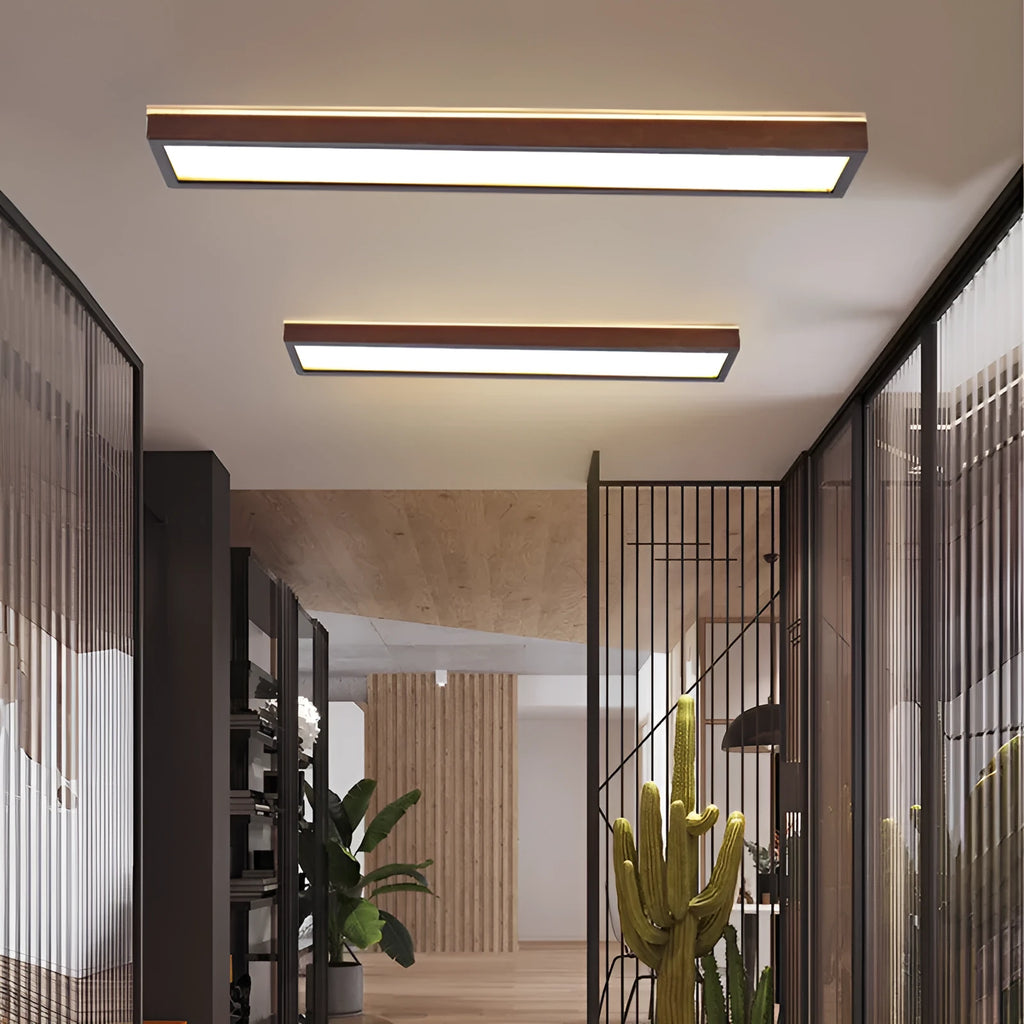 Solid wood long ceiling lamp in new Chinese style for balcony installation.