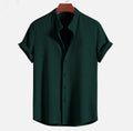 Men's loose-fitting short sleeve casual shirt in light blue polyester fabric.