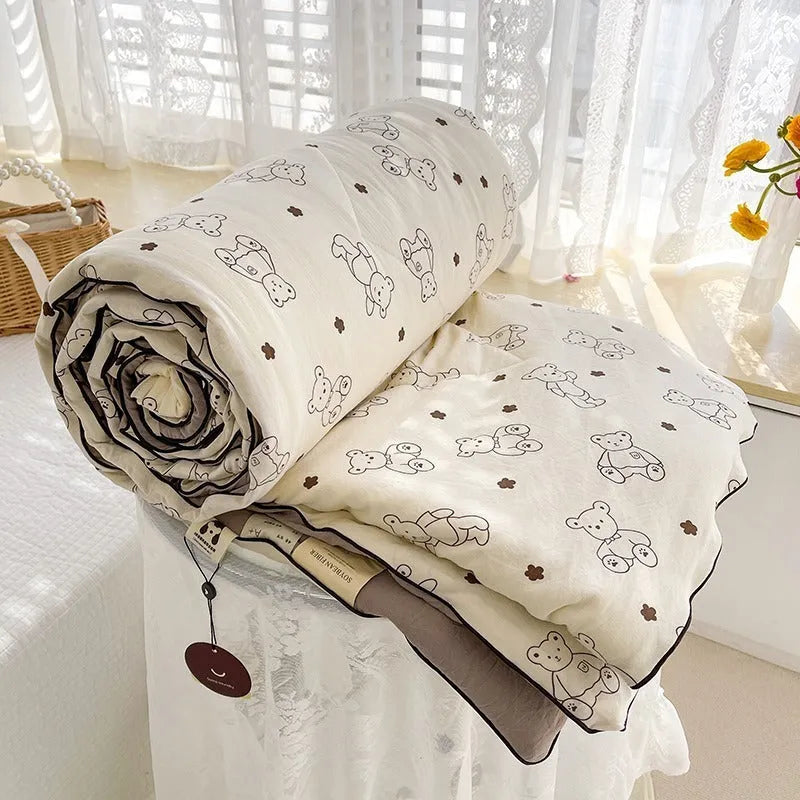 Washed cotton soybean fibre summer quilt in 110x150cm, 150x200cm, or 200x230cm with patterned design