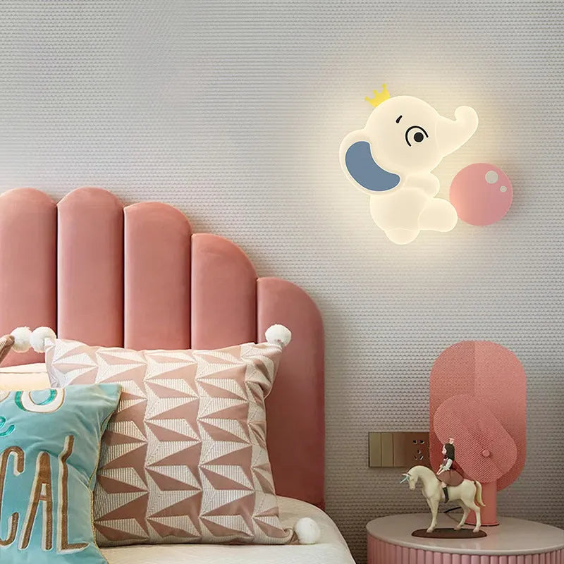 White cream cartoon elephant wall lamp with balloon elephant design 22cm tri colour dimming