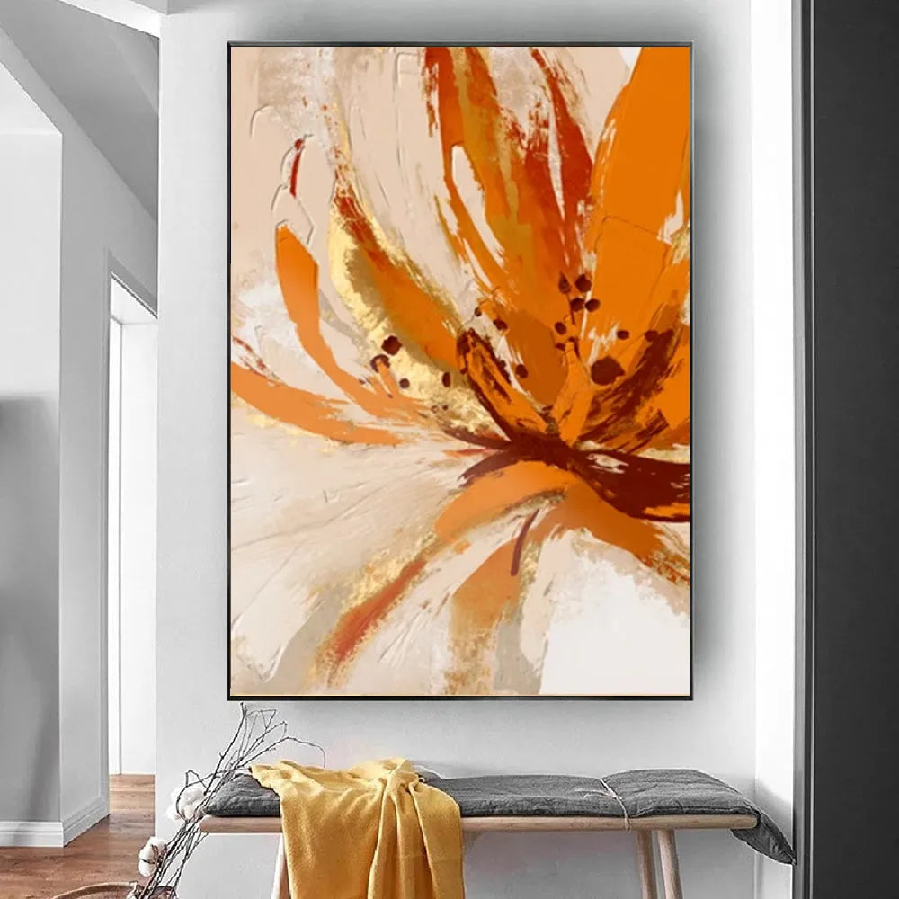 Handmade oil painting canvas orange flowers abstract decoration for living room wall