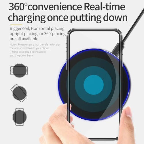 Black ultra-thin square 9V Qi fast wireless charging pad with USB cable