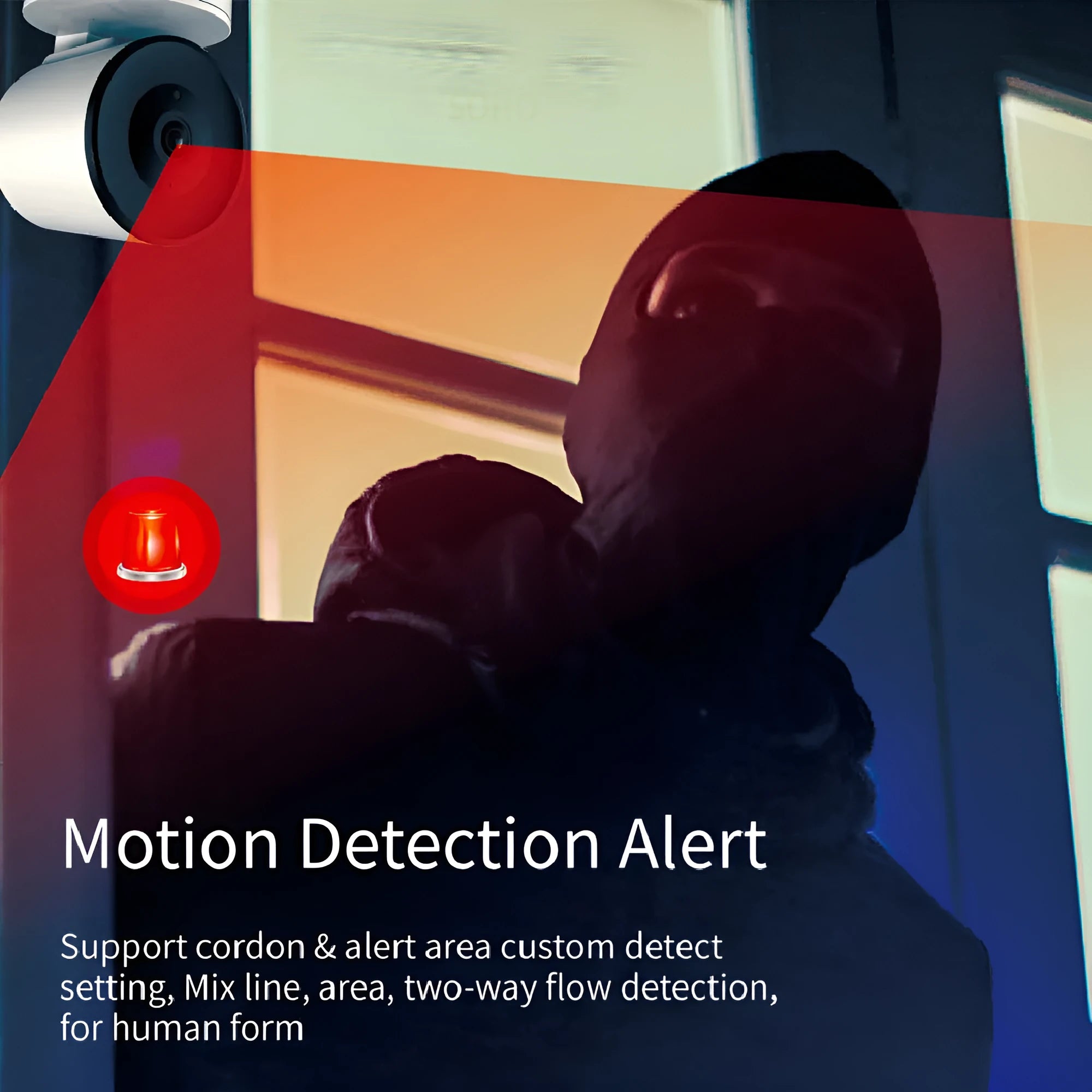 White indoor WiFi security camera with lens on a swivel base for pan and tilt movement.