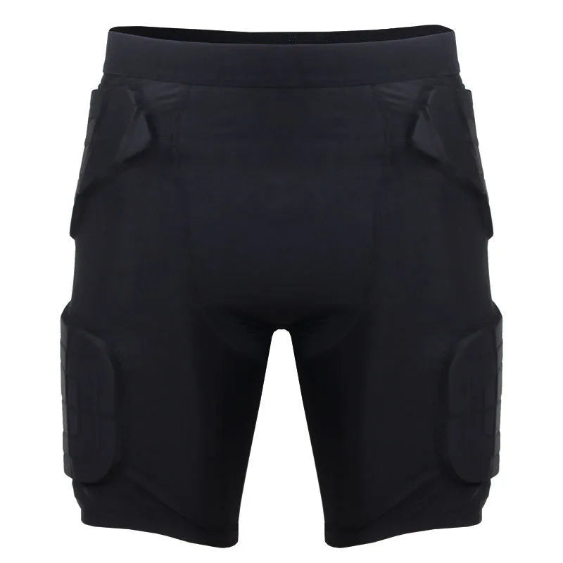 Black anti-collision sports pants for basketball and rugby, adult sizes M to 2XL, polyester spandex blend, waist protection.