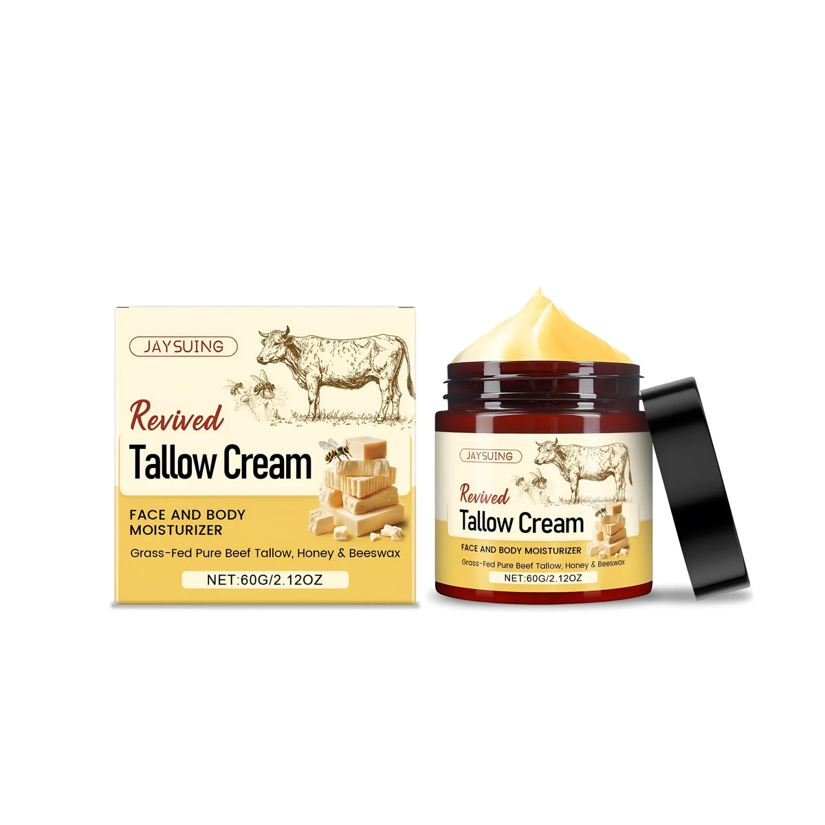 60g jar of Revived Tallow Cream moisturiser with honey, beeswax and olive oil