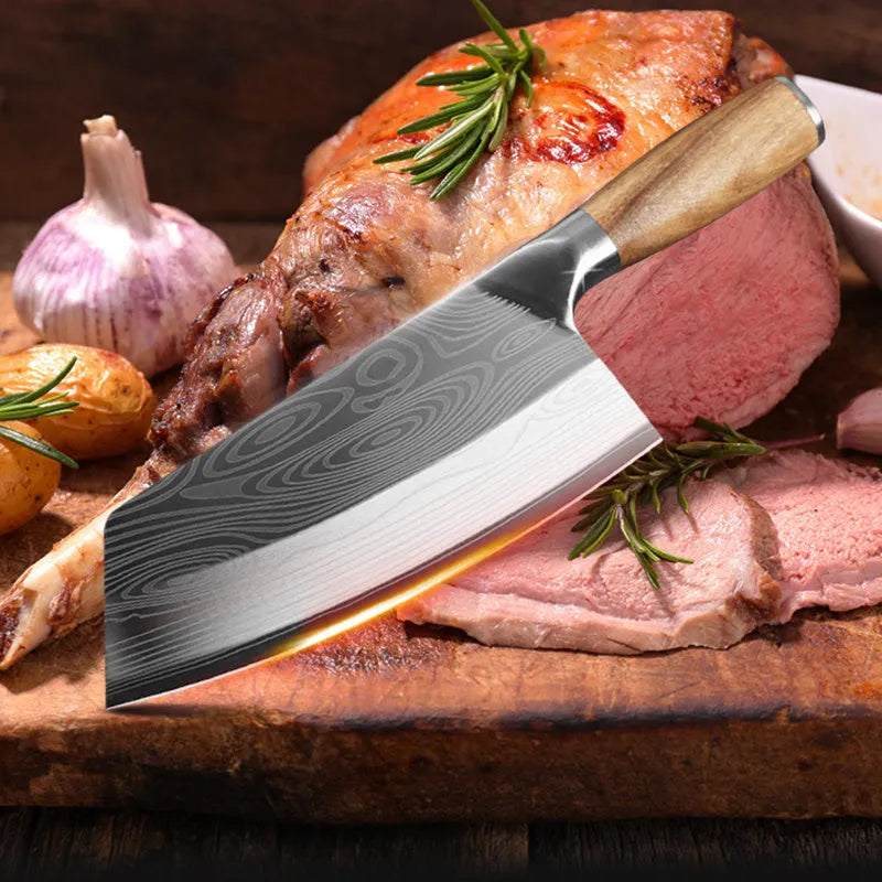 Stainless steel kitchen knife with 320mm blade length and 2.3mm thickness