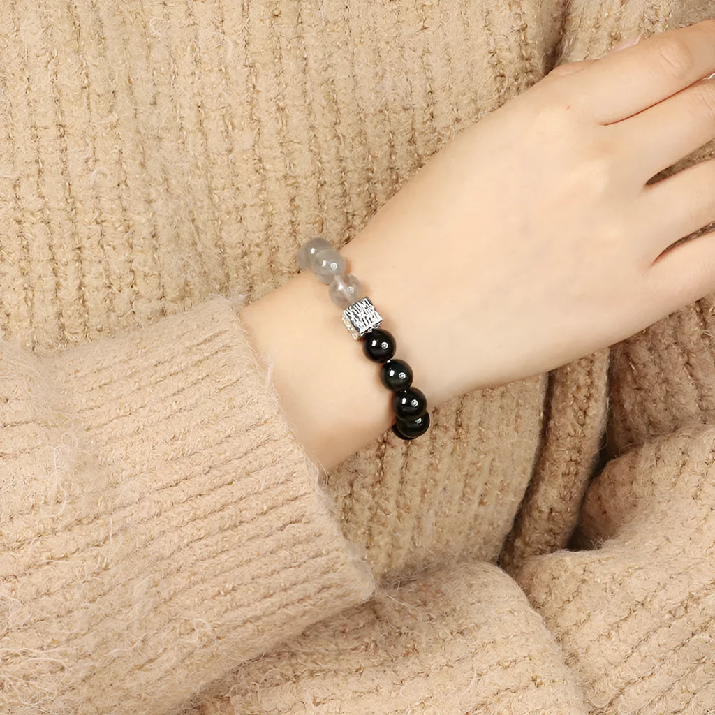 Couple crystal bracelet set with 10mm geometric design in khaki colour