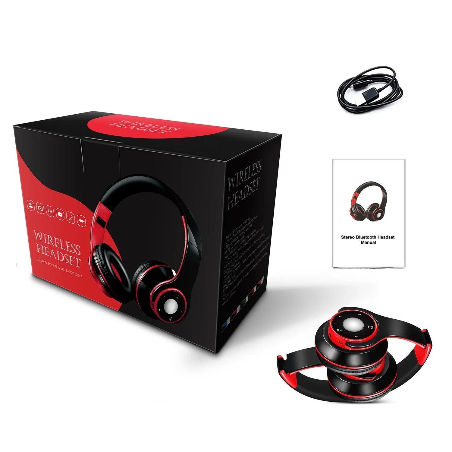 A foldable wireless Bluetooth over-ear headset in blue, showing adjustable hinges and ear cups.