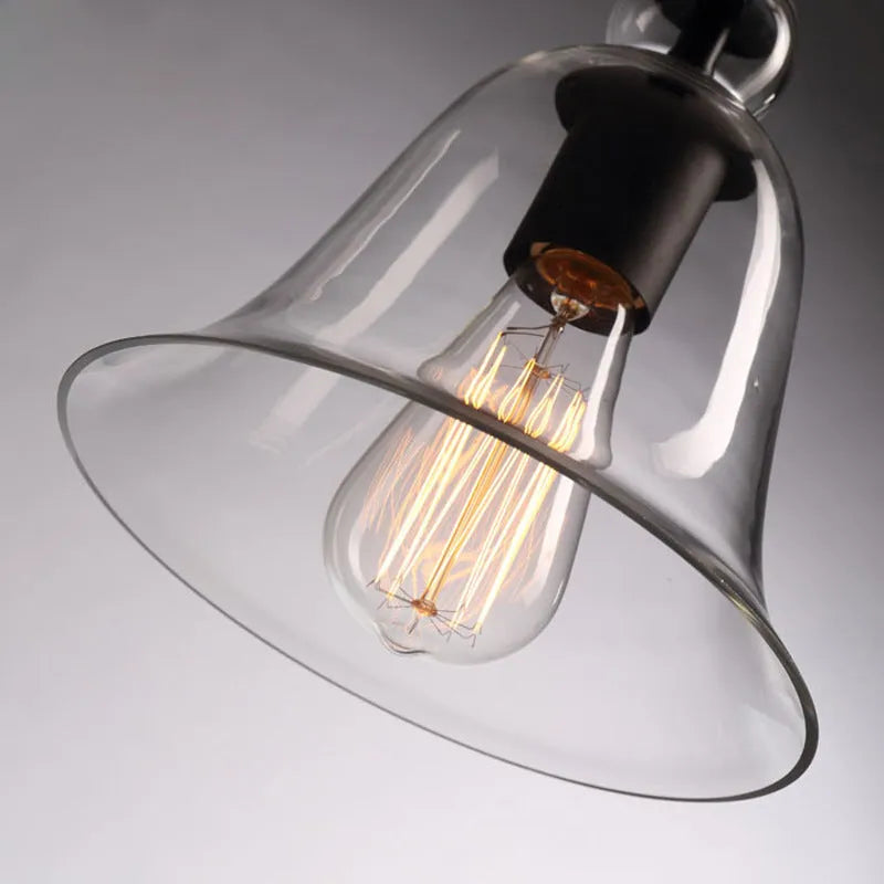 Bell glass pendant light 21cm diameter 25cm height E27 fitting transparent or amber