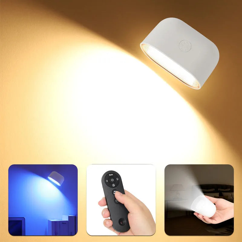 White plastic remote touch magnetic wall lamp showing oval light panel and remote control