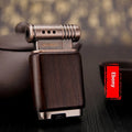 Decorative metal gas lighter with black wood finish and rosewood good luck designs