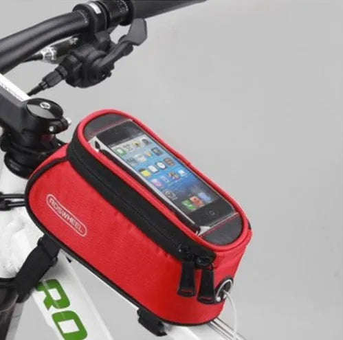 ROSWHEEL PVC bicycle frame bag for iPhone smartphones mounted on bicycle frame in black colour