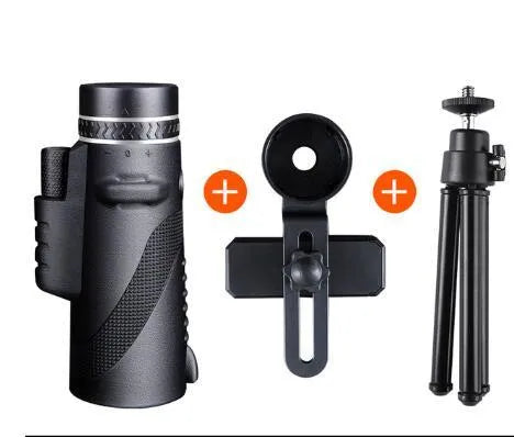 Black 40x60 monocular telescope with compact 144mm design and fully coated FMC lens