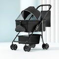 Black folding pet cart with removable frame and large transport capacity