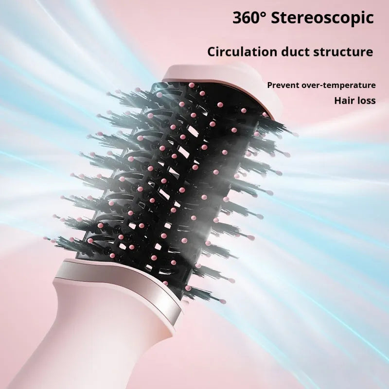 Pink multifunctional hair dryer with hair comb and curling attachment for constant temperature styling