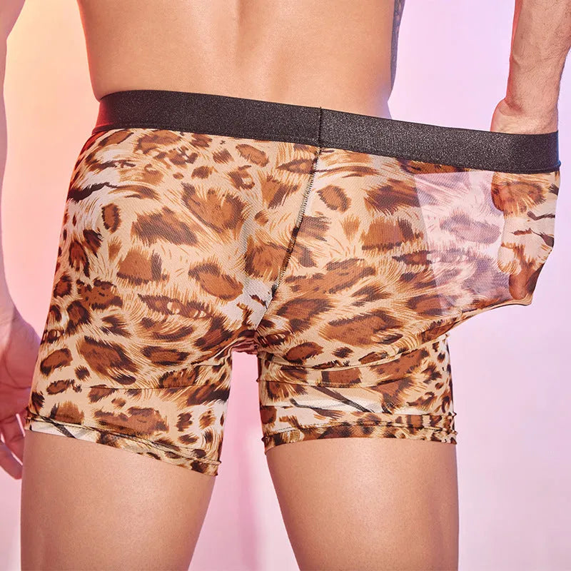 Men's leopard print boxer shorts in free size nylon fabric