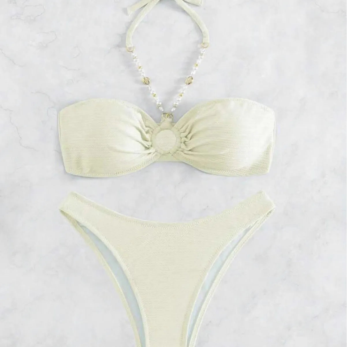 Women's halter neck bikini set in solid colour for swimming and beach wear