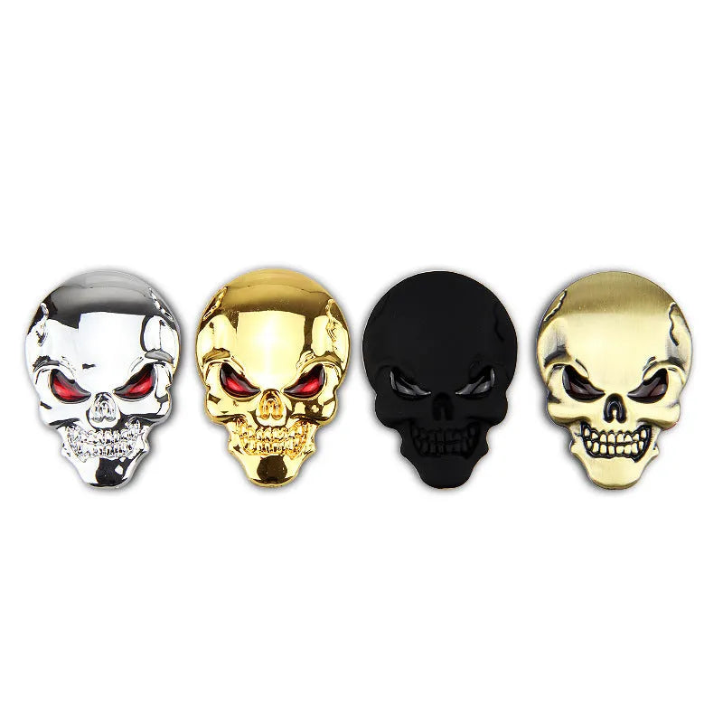 Zinc alloy metal skull car body sticker with red eye ghost head pattern 3.4cm by 5.0cm