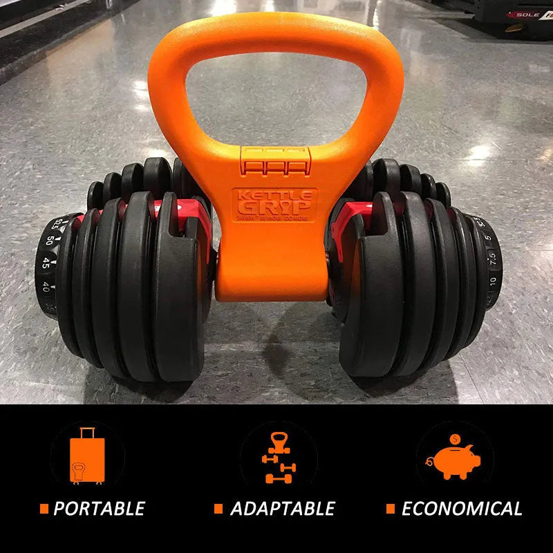 Adjustable kettlebell handle dumbbell converter clip in Photo Colour, ABS and EVA fitness accessory.
