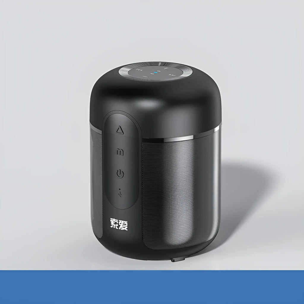 A compact black portable Bluetooth speaker measuring 72mm by 99mm.
