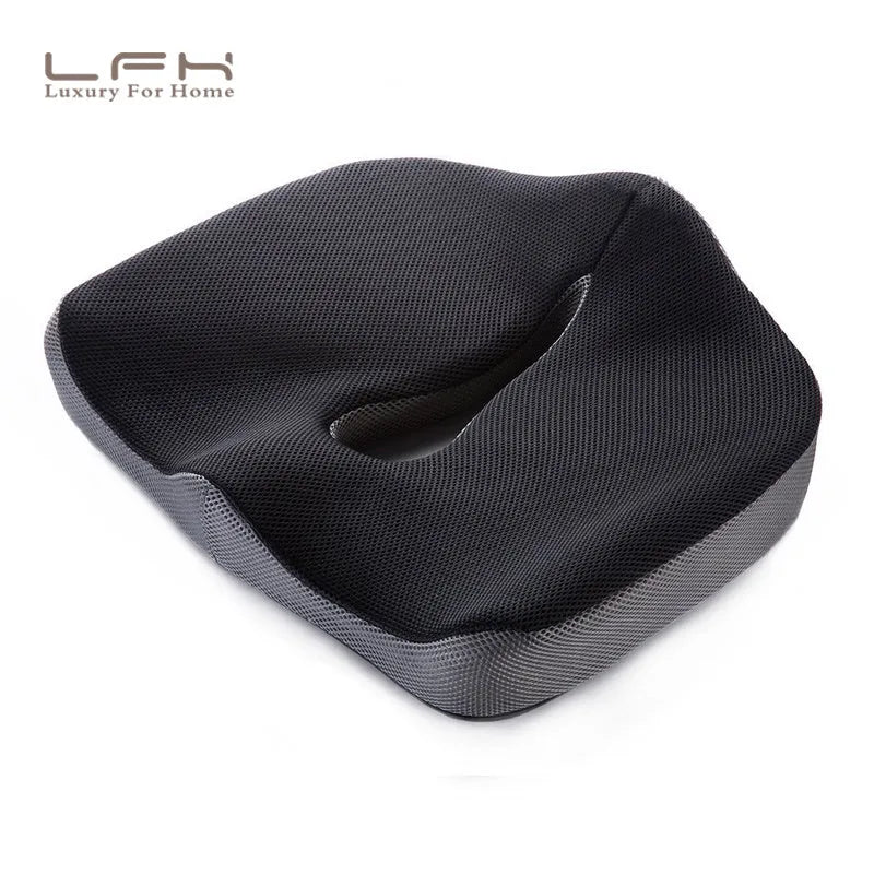 Black gray memory foam coccyx cushion with breathable mesh cover for tailbone pain relief
