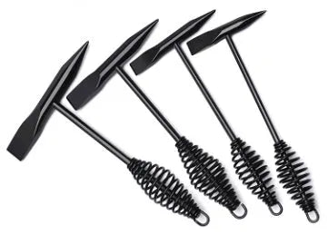 High carbon steel welding slag hammer with a spring handle for rust removal.