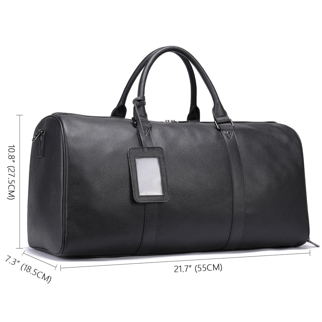 Men's leather excursion bag in black and coffee colours with large capacity below 20 litres
