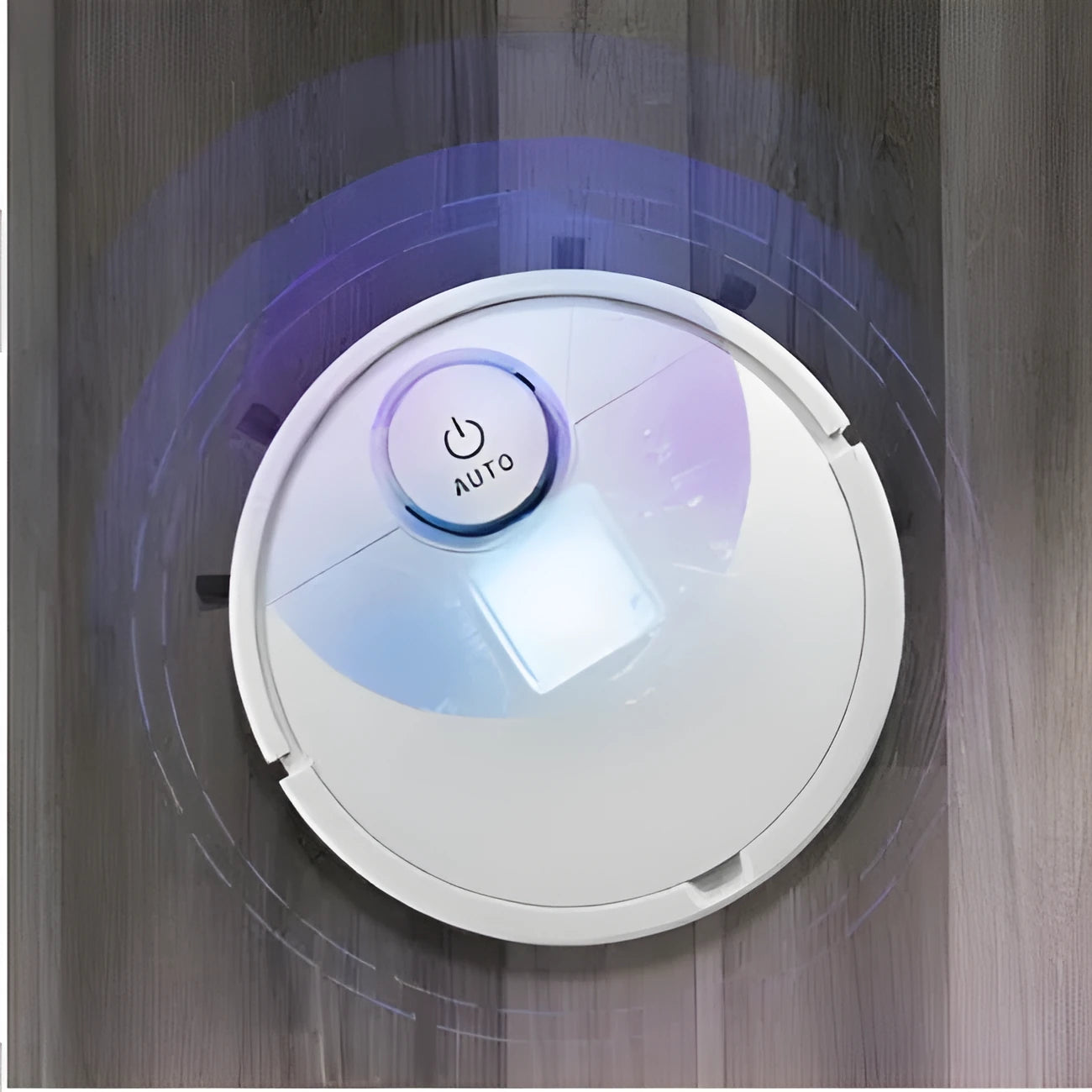 Circular automatic sweeping robot with a low profile for cleaning under furniture.