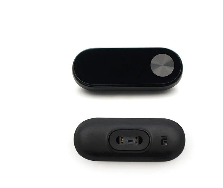 Black Xiaomi Mi Band 2 smartband with OLED screen on an adjustable thermoplastic wrist strap.