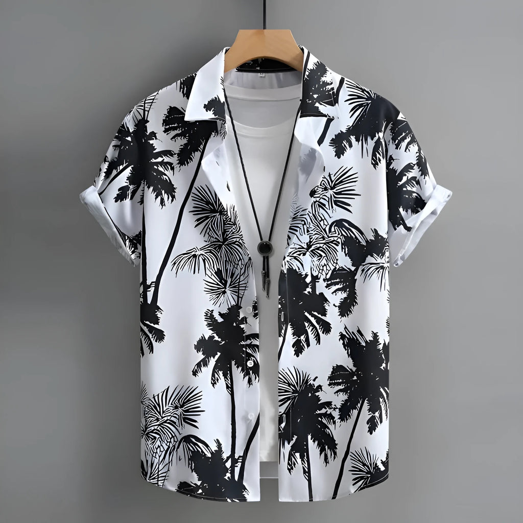 Men's Hawaiian summer shirt with 3D print in chemical fibre blend fabric showing colour options