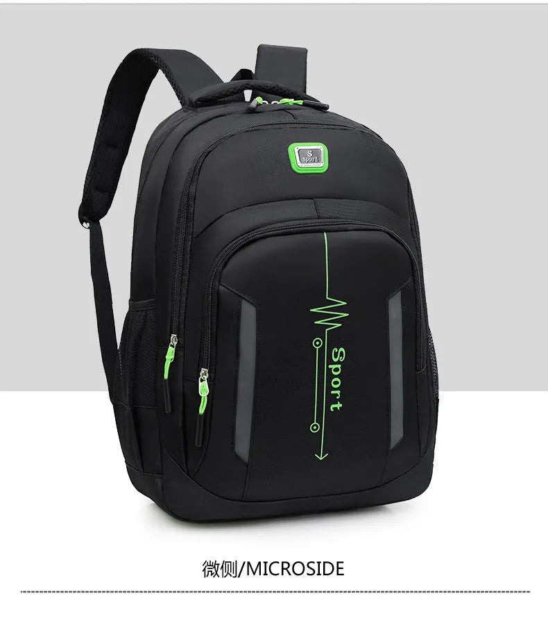 Oxford cloth business backpack with airpillow straps showing 20-35L capacity and sewing line detailing