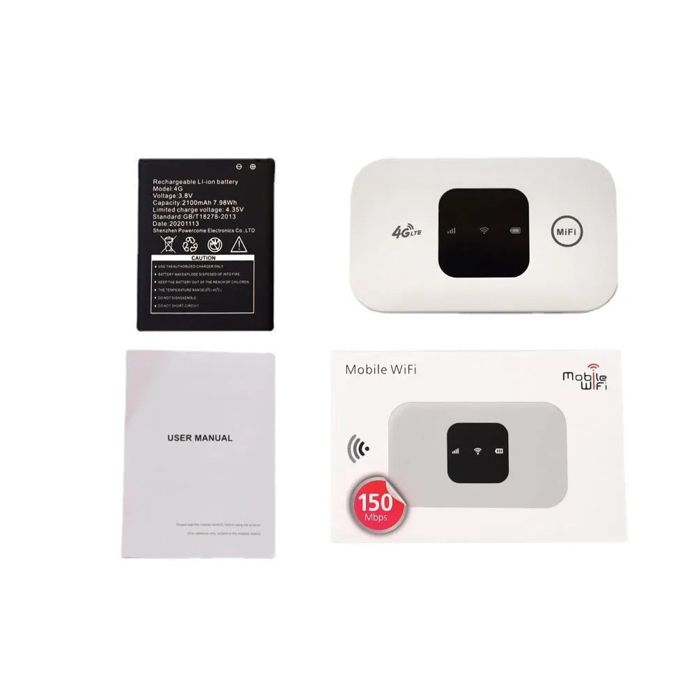 White portable 4G/3G wireless router, plastic body, 9.8x5.3x0.8cm, one slot, mobile car hotspot