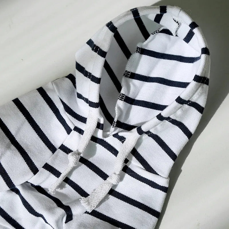 Striped polyester pet hoodie for dogs and cats, unisex sweater in multiple colours, sizes XS to 2XL