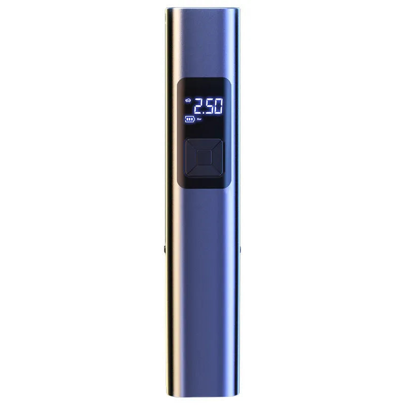 Wireless car inflator pump with digital display, vacuum cleaner attachment and emergency lighting functions