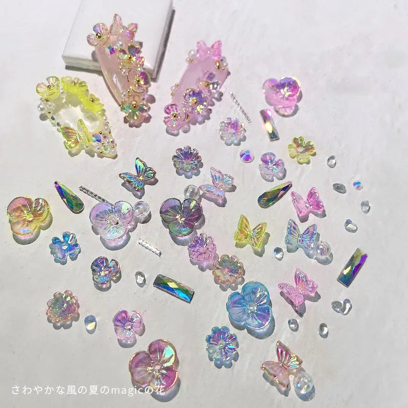 Flower Butterfly Nail sequins 15g ice through flower nail art decoration in six colours