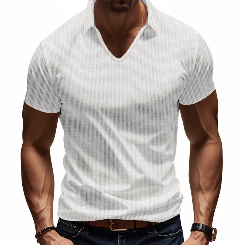 Men's loose fit V-neck short sleeve T-shirt in cotton blend fabric available in six colours