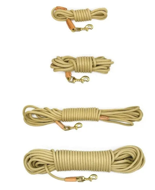 Dog training belt long line lead in beige or coffee, 0.8cm diameter, 3m 5m 10m or 20m length