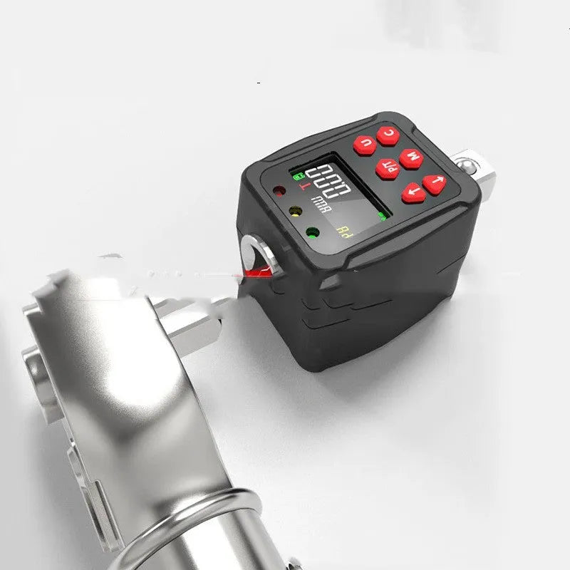 Digital torque meter with display screen on a 1/2-inch square drive, part of a three-piece set.