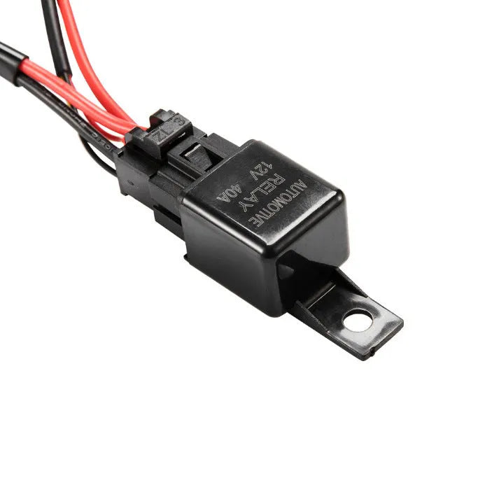 Black off road LED spotlight cable set with 2 metre wire harness and integrated light bar switch