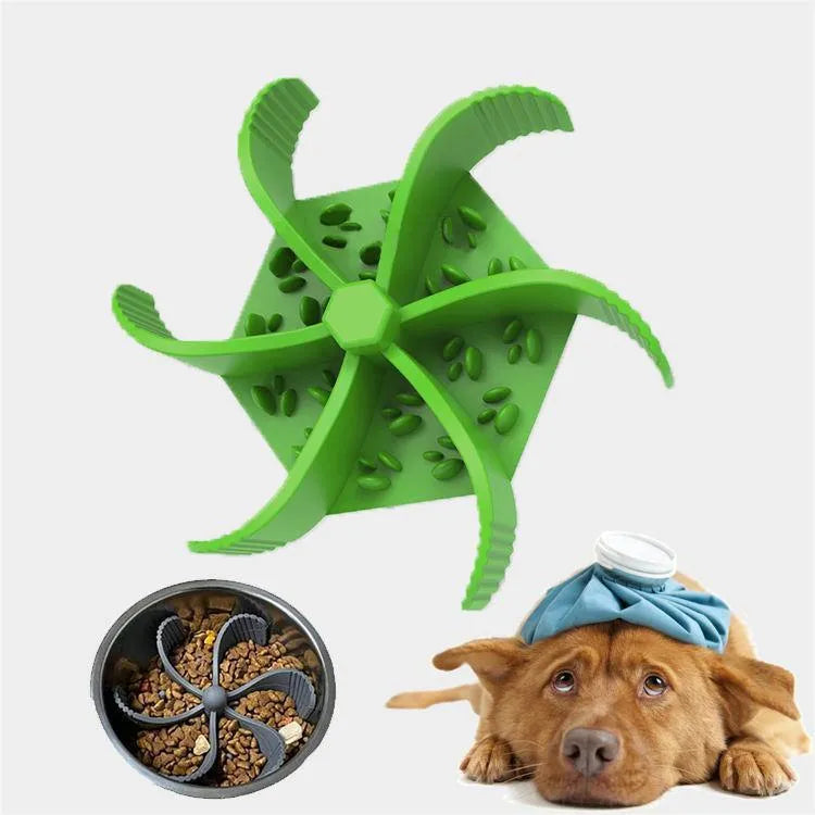Silicone pet slow food licking pad with sucker cup for dogs and cats, shown in blue, green, grey, or red.