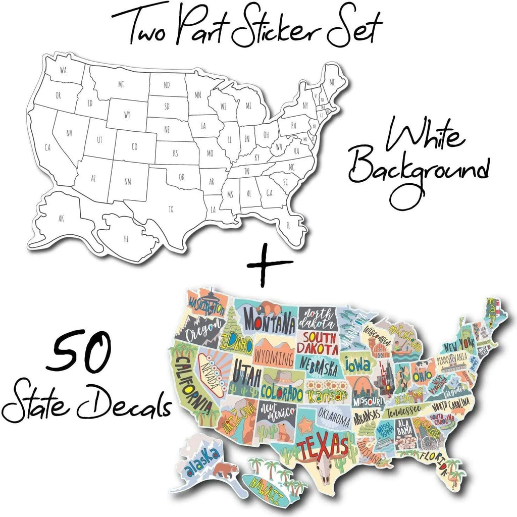 Travel themed adhesive sticker set showing world map design and alphabet letters on a sheet
