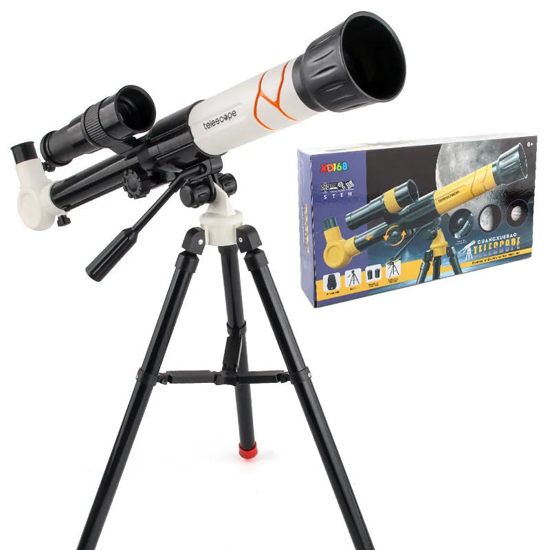 Kids beginners 150X astronomical monocular telescope with tripod in white or yellow plastic
