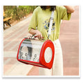 Transparent PU pet bag with geometric pattern, blue pink red silver, 12kg capacity, two sizes