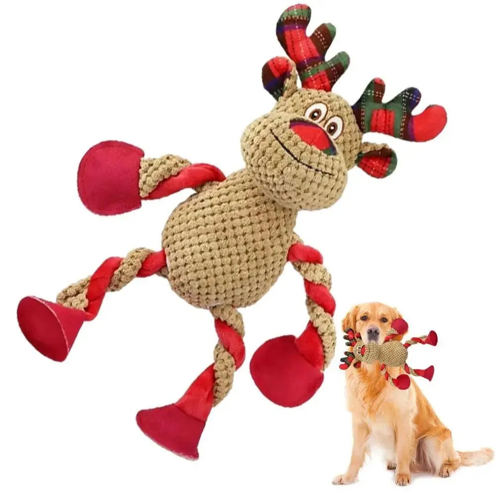 Interactive Christmas dog toy in squeaky plush, about 35*14*8cm, 140g, in Black, Brown, or White